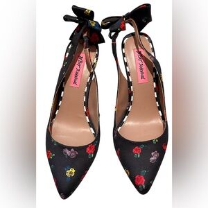 🌸 Betsey Johnson Clayr Romantic Floral Bow Slingback Flats Coquette Chic 🌸 7.5